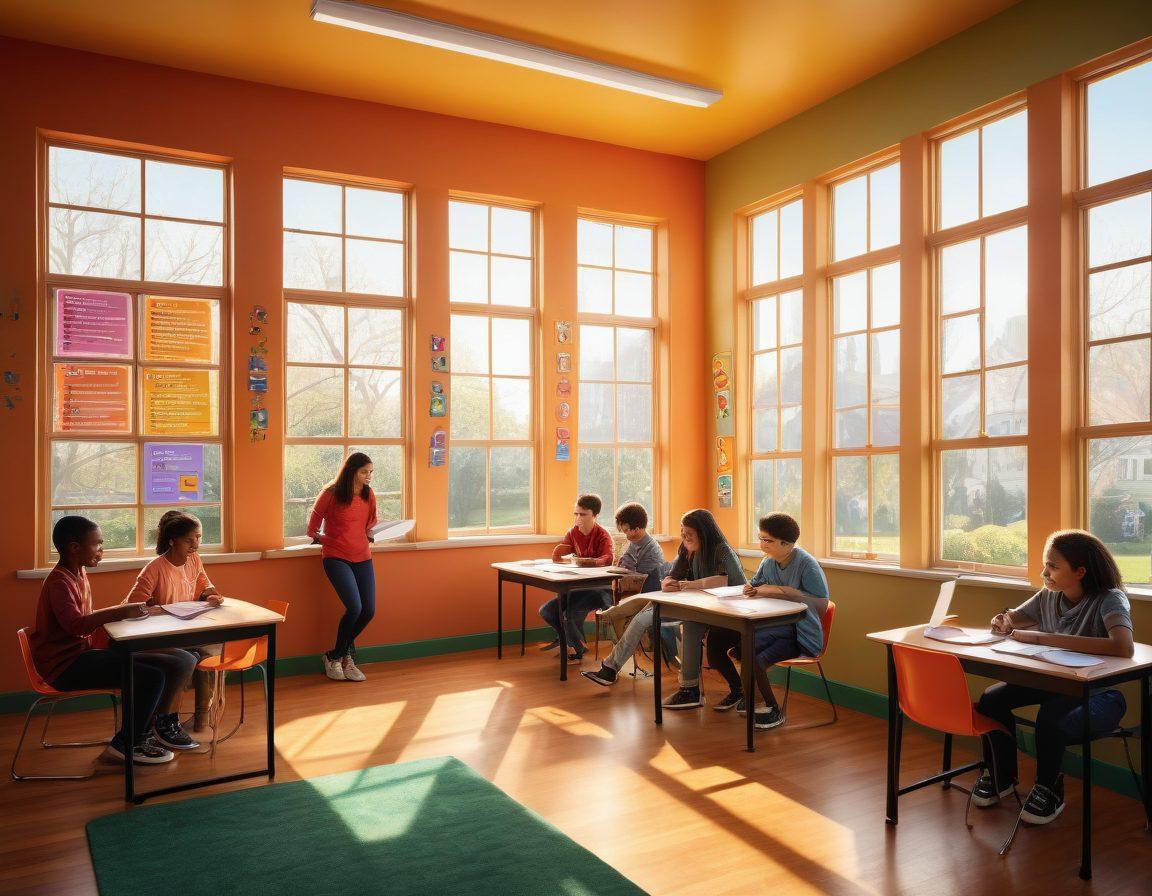 A dynamic classroom scene where diverse students actively participate in fun grammar activities, surrounded by colorful grammar posters and interactive learning tools. They're engaging in group discussions, using whiteboards filled with creative writing, and laughing together, portraying a vibrant community of confident communicators. Sunlight streams through large windows, adding warmth to the scene. cartoonish style. vibrant colors. 3D.